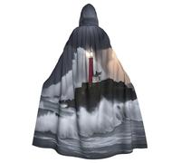TBABMDPDM Cape à capuche avec imprimé phare en tempête pour homme et femme - Cape médiévale pour cosplay, costume de sorcière
