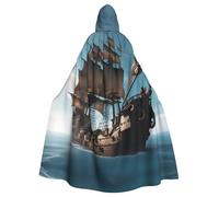 TBABMDPDM Cape à capuche pour homme et femme - Imprimé bateau pirate - Costume médiéval de sorcière