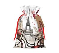 TBABMDPDM Love Paris Tour Café Vin Parfum Vélo Cœur Imprimé Cœur Sacs Cadeaux de Noël Sacs Sacs en toile de jute avec cordon de serrage Tailles assorties pour les cadeaux de fête