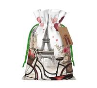 TBABMDPDM Love Paris Tour Café Vin Parfum Vélo Cœur Imprimé Cœur Sacs Cadeaux de Noël Sacs Sacs en toile de jute avec cordon de serrage Tailles assorties pour les cadeaux de fête