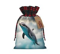 TBABMDPDM Sac cadeau amusant en lin avec cordon de serrage Motif dauphin qui vous regarde, pour le rangement de l'emballage de fête de Noël