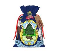 TBABMDPDM Sacs cadeaux de Noël avec cordon de serrage et motif drapeau de l'État du Maine