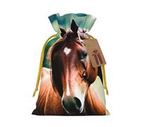 TBABMDPDM Sacs cadeaux de Noël avec deux chevaux imprimés sacs en toile de jute avec cordon de serrage Tailles assorties pour cadeaux de fête