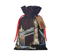 TBABMDPDM Sacs cadeaux de Noël Tower Bridge à Londres, sacs en toile de jute avec cordon de serrage, tailles assorties pour cadeaux de fête