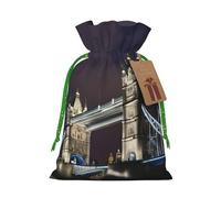 TBABMDPDM Sacs cadeaux de Noël Tower Bridge à Londres, sacs en toile de jute avec cordon de serrage, tailles assorties pour cadeaux de fête
