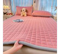 TBATM Couverture De Lit Protecteur De Matelas De Velours Épaississant avec 4 Sangles Couverture De Matelas De Lit Doux Respirant Matras Adapté À La Peau Topper Lavable,Rose,200x220cm