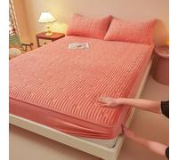 TBATM Drap-Housse en Flanelle - Housse De Couette en Velours À Carreaux Couleur Lait, Doux en Peluche, Antidérapant, Protège-Matelas,Orange,200x220cm