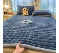 TBATM Hiver Épais Chaud Lait Velours Matelas Toppers Double Drap Plier Tatami Mat Antidérapant Couverture De Matelas Couverture De Lit avec 2 Couvertures D'oreillers,Bleu,200x220cm