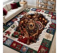 TBATM Tapis décor 3D de Noël, Tapis Renne Vortex Antidérapant,2,120 * 180cm | Tapis à illusion d'optique, décoration festive Rigolo, polyester doux, idéal pour tous les espaces intérieurs pour Noël