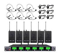 Tbaxo Système de microphone sans fil à 6 canaux UHF 6 lavaliers, 6 micros à revers 6 casques 6 pour système de karaoké, fête de mariage, réunion, école, église, conférence, salle de classe