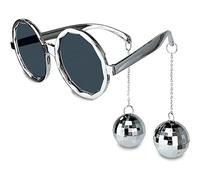 Tbay Lunettes Boules à Facettes Rétro - Lunettes de Soleil Drôles Années 70 avec Chaînette Argentée - Accessoires Fête Disco pour Femme, Fille, Cadeau Soirée