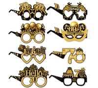 Tbay Lunettes en Papier Anniversaire 70 Ans, Lot de 8 Lunettes Noires et Dorées, Joyeux 70ème Anniversaire Retour à 1956, Accessoires Photo pour Fête des Hommes et Femmes