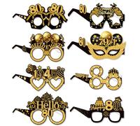 Tbay Lunettes en Papier Anniversaire 80 Ans, Lot de 8 Lunettes Noires et Dorées, Joyeux 80ème Anniversaire Retour à 1945, Accessoires Photo pour Fête des Hommes et Femmes