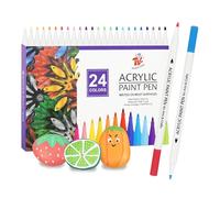 TBC Feutre Acrylique, 24 Couleurs Stylo Peinture Acrylique, Marqueur Permanent de 2.4 mm Étanche Stylo pour Pierre, Bois, Verre, Plastique, Toile