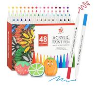 TBC Feutre Acrylique, 48 Couleurs Stylo Peinture Acrylique, Marqueur Permanent de 2.4 mm Étanche Stylo pour Pierre, Bois, Verre, Plastique, Toile