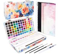 TBC Peinture Aquarelle 100 Couleurs en Boîte Portable,Compris 36 Métalliques 7 Fluorescentes, Aquarelles avec Papier Aquarelle, Pinceaux et Autres outils de Dessin pour Artistes et Peintres Amateurs