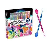 TBC The Best Crafts Feutre Coloriage Pointe Fine, 24 Couleurs Feutres Pinceaux à Double Pointe pour Coloriage Croquis Calligraphie BD Coloration Illustrations Gribouillage