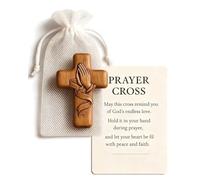 TBCDS Croix de Prière en Bois 1pc à Tenir en Main, Palmier Apaisant avec Sachet & Carte. Cadeau Chrétien pour Baptême, Communion, Confirmation, Deuil.