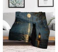 TBDUEPS Black Cat Full Moon Couverture Douce 50"x60", pour Salon | Plaid imprimé 280 g pour le salon ; pratique pour chambre et chambre d'amis ; polyvalent pour canapé, lit et chambre d'amis.