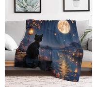 TBDUEPS Black Cat Under Full Moon pour Déco d'hiver, Plaid Doux 40"x50" | Plaid doux 280 g pour la chambre d'amis ; adapté à la détente quotidienne.