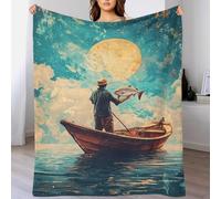 TBDUEPS Couverture Douillette en Polaire Douce et épaisse Motif pêcheur sous Une Lune géante 200 x 230 cm