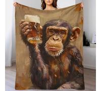 TBDUEPS Couverture en Flanelle Motif Singe Buveur de bière pour Adultes, Cadeau de Noël, Couvre-lit, Couverture Polaire imprimée en 3D, 150 x 200 cm