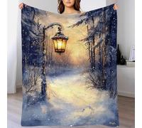 TBDUEPS Couverture en Flanelle Ultra Douce et Chaude, Motif Lanterne d'hiver sur Un Chemin enneigé, imprimée en 3D, 127 x 152 cm