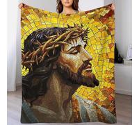 TBDUEPS Couverture en Peluche avec Motif mosaïque Jésus-Christ, Impression 3D, Cadeau de Noël, pour Adulte, 180 x 200 cm