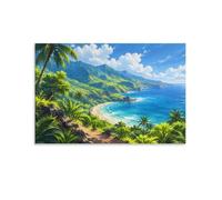TBDUEPS Hawaii Beach Pixel Art Toile Décorative, Déco Murale Salon | Tableau mural peut être utilisé pour cuisine et reste facile à coordonner sans modifier la disposition des meubles