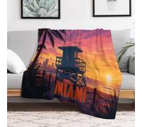 TBDUEPS Miami Lifeguards Tower Plaid Doux 60"x80" pour Lit Et Canapé | Plaid doux pour le salon ; léger et respirant pour un confort agréable, avec accent déco coloré pour une idée cadeau d'hiver.