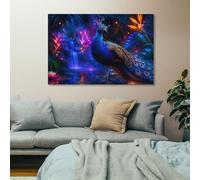 TBDUEPS Peacock In Colorful Paint Tableau Mural, Déco Murale Maison | Art mural sur toile pour un affichage au-dessus d'un buffet; un accent mural facile à intégrer avec un placement flexible