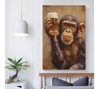 TBDUEPS Peinture sur toile représentant un singe buveur de bière, art mural pour salon, chambre à coucher, art mural moderne, 50 x 75 cm