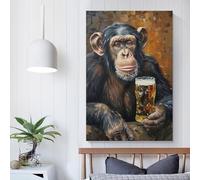 TBDUEPS Peinture sur toile représentant un singe buveur de bière, art mural pour salon, chambre à coucher, art mural moderne, 20 x 30 pouces (50 x 75 cm)