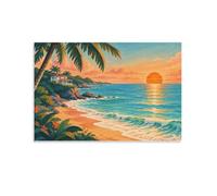 TBDUEPS Vaporwave LA Beach Art Art Mural Toile, Décoration Intérieure | Toile décorative fonctionne bien pour espace de travail et s'intègre au décor existant pour une utilisation toute l'année