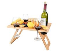 TBEONE Table à vin portable d'extérieur - Table de pique-nique pliable avec plateau à fromage stable - En bois massif - Pour le camping, les concerts, le parc, la plage, les concerts