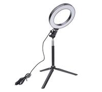 Tbest Anneau Lumineux LED, 15 Cm avec Gradation Réglable | Trépied de bureau pliable alimenté par USB, 3 options de couleurs de lumière, éclairage sans ombre
