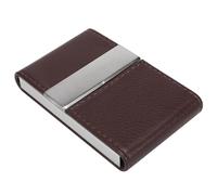 Tbest Boîte de rangement en acier inoxydable à double ouverture pour cartes de visite, cartes de crédit, marron