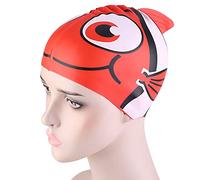Tbest Bonnet de Bain élastique en Silicone en Forme de Poisson pour Enfants, pour Garçons et Filles, Bonnet de Bain Doux et Confortable, Protège Les Cheveux de l'eau, Rouge (Rouge)