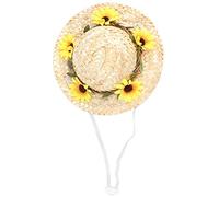 Tbest Chapeau Sombrero pour Animaux de Compagnie, en Paille pour Chiens et Chats, avec Sangle, Fleurs Jaunes, Léger, pour Costumes de Fêtes en Plein Air (Yellow S)