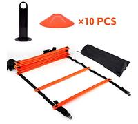 Tbest Cone, Équipement d’entraînement de Vitesse, kit de Train d’agilité Rapide, échelle Plate de 19 Pieds + cônes à Disque 10pcs Replacement pour entraînement Sportif(Orange)