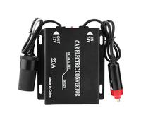 Tbest Convertisseur de Puissance de Voiture 20 A, Transformateur Abaisseur DC 24 V à 12 V, Réducteur de Tension, Type Allume-Cigare pour Camion, Bus, Audio, Système de Surveillance