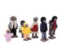 Tbest Dollhouse Family Dolls Set Miniature Pine Toys for Children Decoration Educational Decoration, 6 X Poupées (7 marionnettes Noires)
