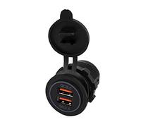 Tbest Double Prise de Chargeur USB de Voiture QC3.0 à Charge Rapide, Ports de Charge Rapide, étanche pour Véhicules 12 V 24 V, Motos, Bateaux, Coque ABS Noire