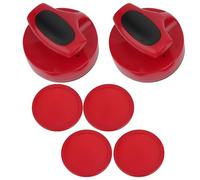 Tbest Ensemble de Poussoirs de Hockey sur Table Pucks Set de Jeu de Hockey Slider Pusher Set 94 Mm Ergonomique ABS Rouge avec Fond en Feutre Vert et 4 Palets pour Tables de
