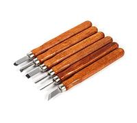 Tbest Ensemble d'outils de Sculpture sur Bois, Ciseau en Acier à Haute Teneur en Carbone avec Manche en Bois pour Bricolage, Sculpture Artisanale, Menuiserie, à la Cire Douce, 6 Pièces