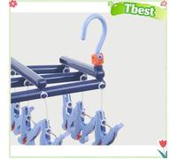 Tbest Étendoir à linge Plastic Multi Head Drying Rack Windproof Clothes Hanger For meuble cintre Classique Violet Foncé 14 Clips