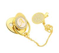 Tbest Ex Biberon 6 18 Mois, Conception Courbe de Sucette de bébé doré 26 Lettres S Ls Sain Bling bébé Sucette avec Clipor 6 à 18 Mois (Lettre a)