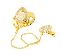 Tbest Ex Biberon 6 18 Mois, Conception Courbe de Sucette de bébé doré 26 Lettres S Ls Sain Bling bébé Sucette avec Clipor 6 à 18 Mois (Lettre D)