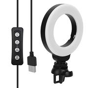 Tbest Light Light 4inch Remplissage de Selfie Dimmable avec Une luminosité Réglable Température de Couleur pour la Vidéo en Direct Vlog en Ligne Enseignement Noir Plastique 172g