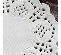 Tbest Lot de 150 Napperons Ronds en Dentelle Blanche - Revêtements de Cuisson Absorbant l'huile de qualité Alimentaire pour Gâteaux, Desserts, Aliments Frits et Pizza avec Bordures Florales Creuses